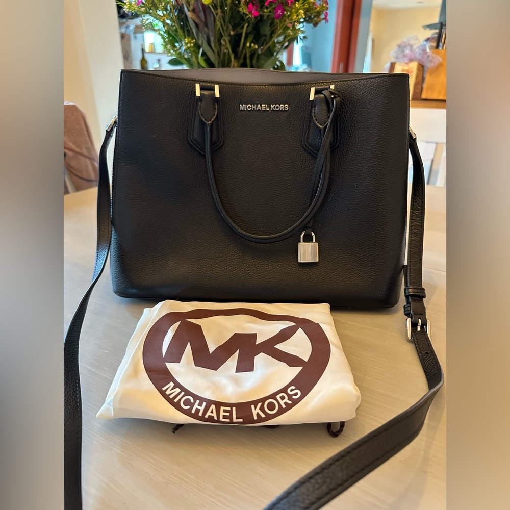 Black Leather Michael Kors Satchel with Silver Hardware